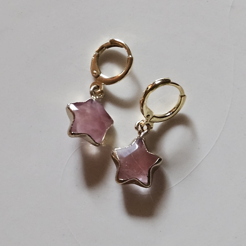 Gold and Pink Star Earrings